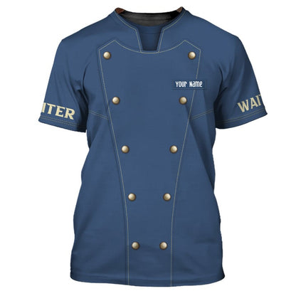 Chef Personalized Tee Shirt Waiter Apparel Waiter Wear Cook Shirts Waiter Uniform Blue TO3093