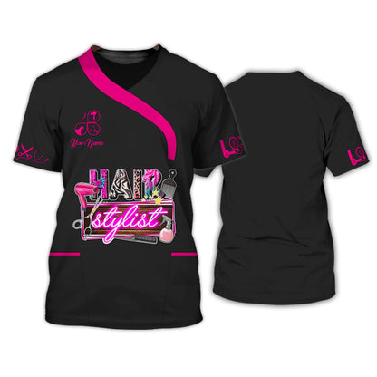 Hair Stylist Tee Shirt Custom Hair Salon Tshirt Black Pink Hair Tools 3D Print TO3102