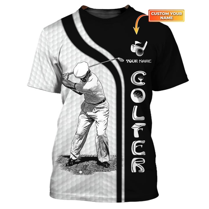 3D All Over Print Golf Shirt, Custom Name Black and White Golf Tee Shirt Golfer 3D Shirt TO3100