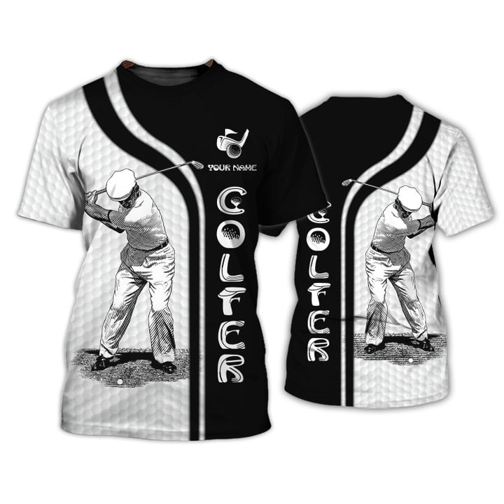 3D All Over Print Golf Shirt, Custom Name Black and White Golf Tee Shirt Golfer 3D Shirt TO3100