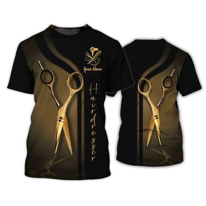 Golden Hairdresser Custom T Shirt Hair Salon Uniform Hairstylist Shirts TO3106