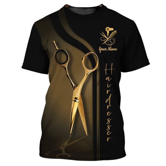 Golden Hairdresser Custom T Shirt Hair Salon Uniform Hairstylist Shirts TO3106