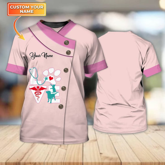 Lasfour 3D All Over Print Love Veterinarian Custom Pink Shirt (Non Workwear) TO3210