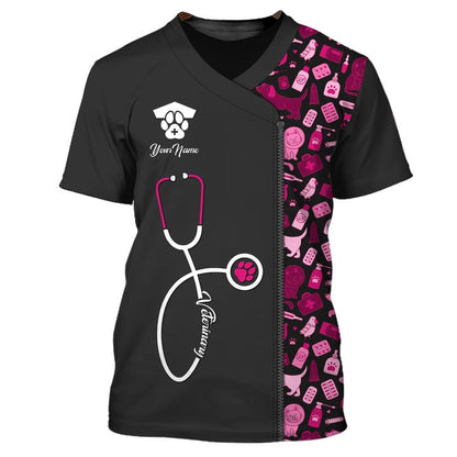 Black Pink Pet Veterinarian Tool Uniform Personalized Name Veterinary 3D Tshirt TO3206