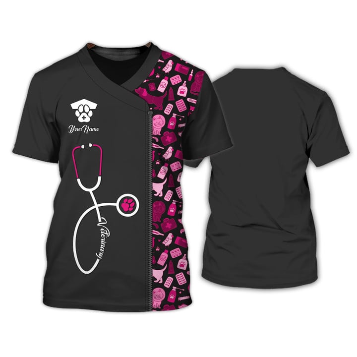 Black Pink Pet Veterinarian Tool Uniform Personalized Name Veterinary 3D Tshirt TO3206