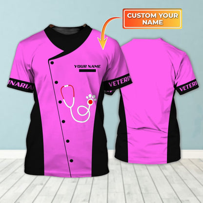 Veterinarian Uniform Black Pink Custom Name 3D Shirts (Non workwear) TO3202