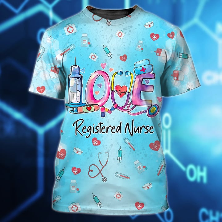 Personalized 3D Print Nursing Tools Pattern Nurse Shirt, Enrolled Nurse Love 3D Shirts TO3177