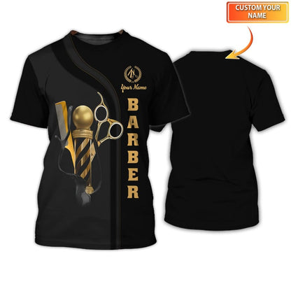 Golden Haircut & Shaves Barber Shop Tee Shirt Custom Barber Uniform Black & Red TO3319