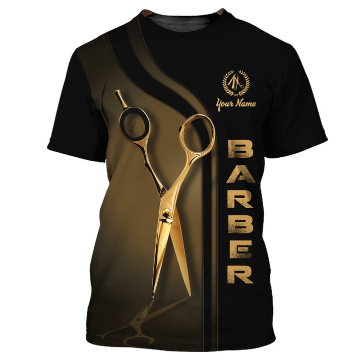 Golden Haircut & Shaves Barber Shop Tee Shirt Custom Barber Uniform Black & Red TO3319