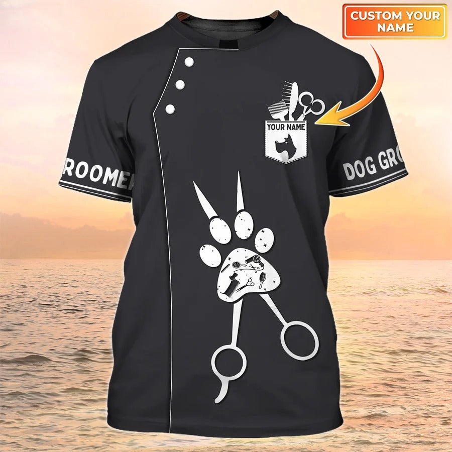 Personalized 3D All Over Print Black Dog Groomer Shirt Men Women, Paw Dog Groomer, Grooming Apparel TO2592