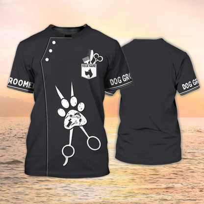 Personalized 3D All Over Print Black Dog Groomer Shirt Men Women, Paw Dog Groomer, Grooming Apparel TO2592