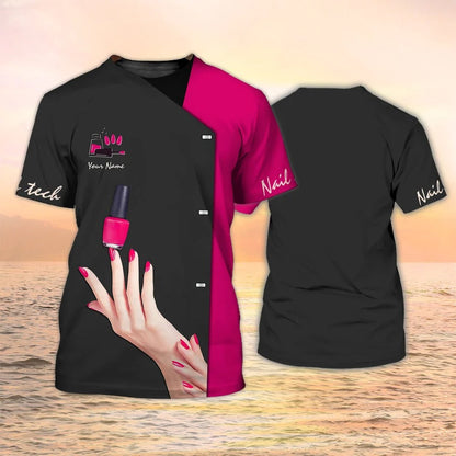 Custom 3D All Over Print Nail Tech Shirt Women, Manicurist Gift Black Pink, Nail Gift For Her, Nail Shop Uniform TO2591