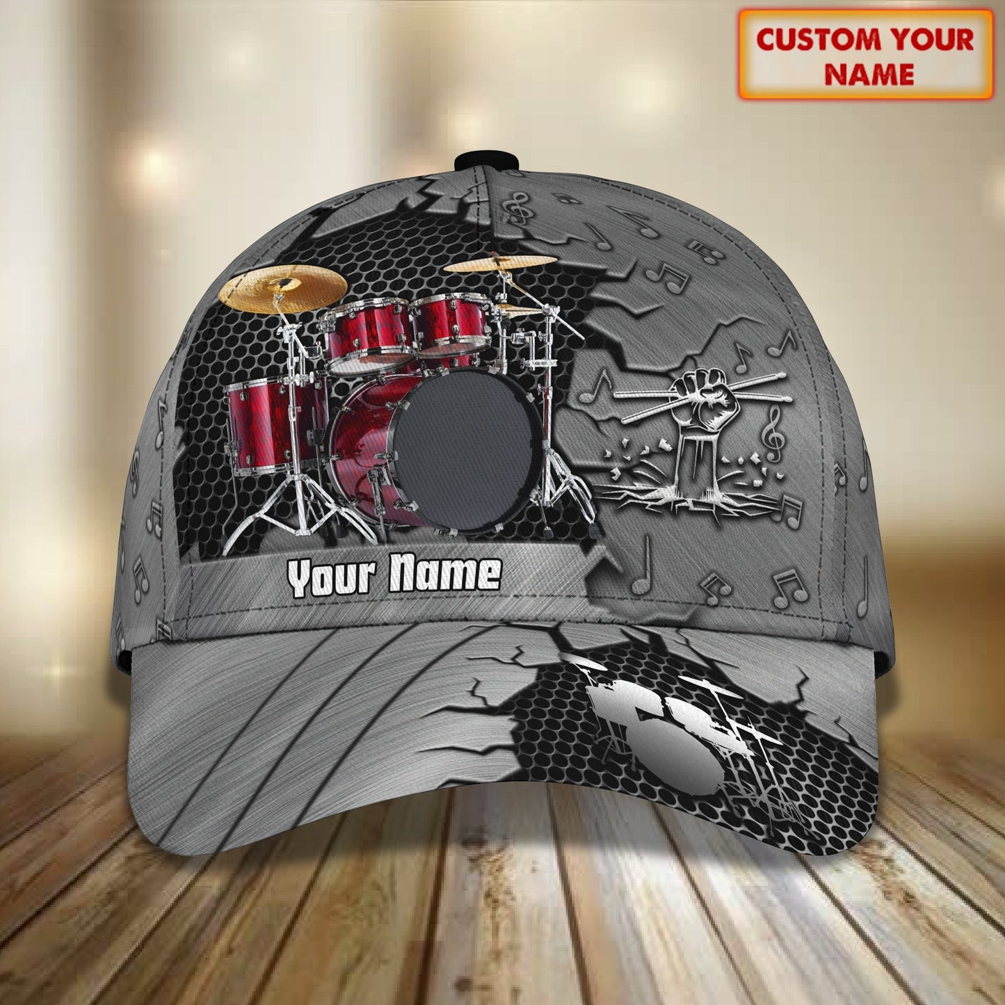 3D Classic Cap Drummer Personalized Name Cap 75, Lasfour CA2059