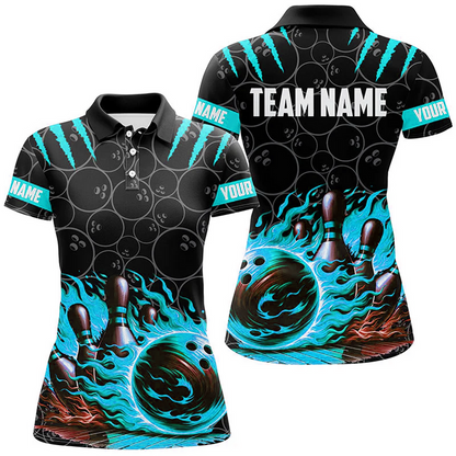 Bowling And Pins Flame Multicolor Option Customized Name 3D Shirt For Women BO0439