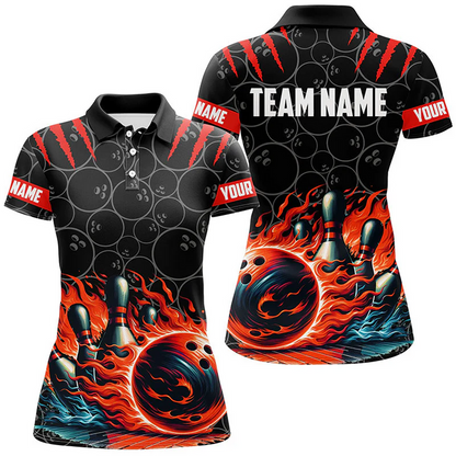 Bowling And Pins Flame Multicolor Option Customized Name 3D Shirt For Women BO0439