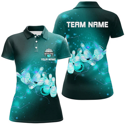 Bowling And Pins Lightning Thunder Bowling Team Multicolor Option Customized Name 3D Shirt For Women BO0433