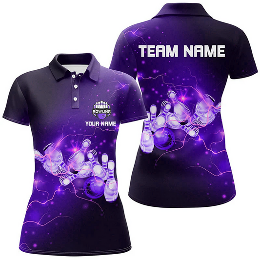 Bowling And Pins Lightning Thunder Bowling Team Multicolor Option Customized Name 3D Shirt For Women BO0433