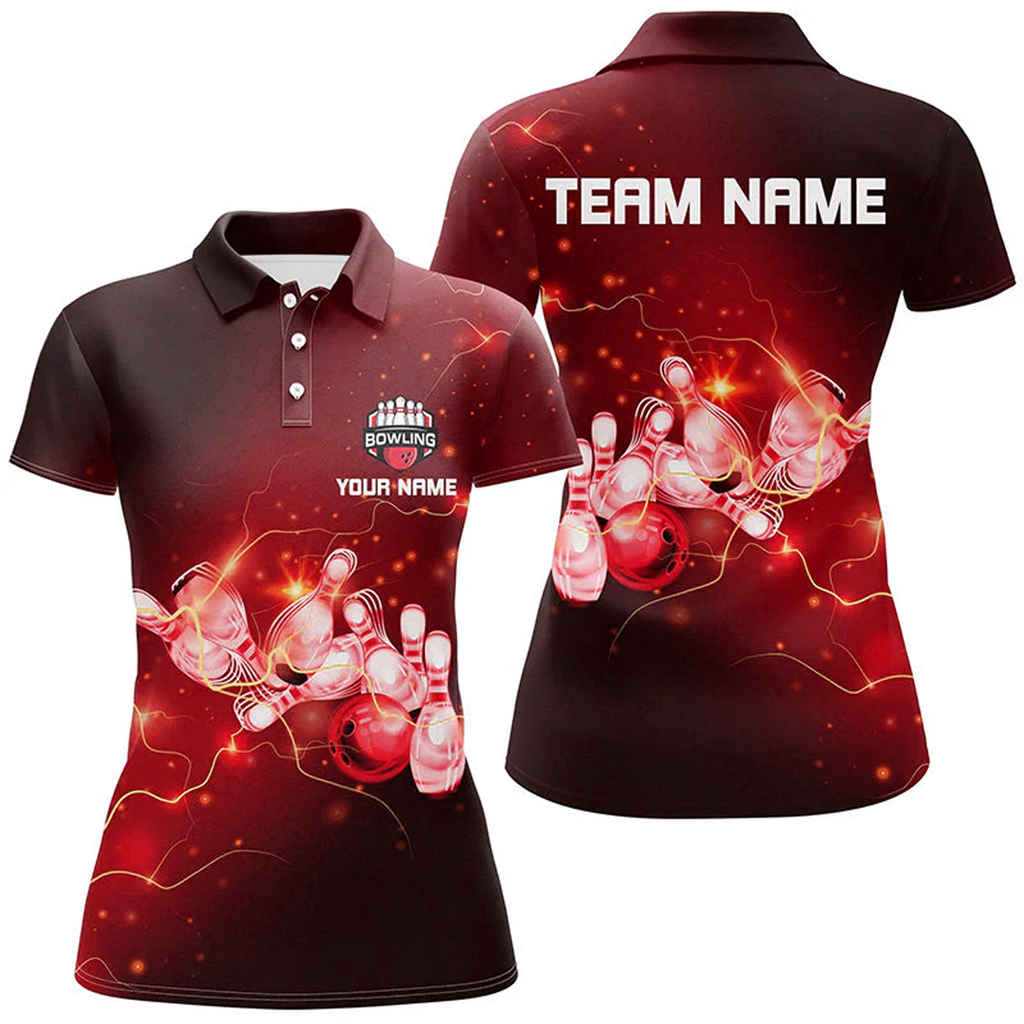 Bowling And Pins Lightning Thunder Bowling Team Multicolor Option Customized Name 3D Shirt For Women BO0433