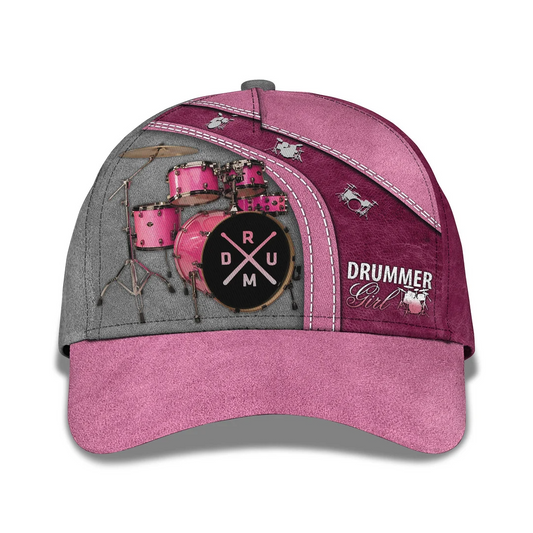 Drummer Cap Pink Drummer Girl Drums Personalized Name 3D Classic Cap CA0044