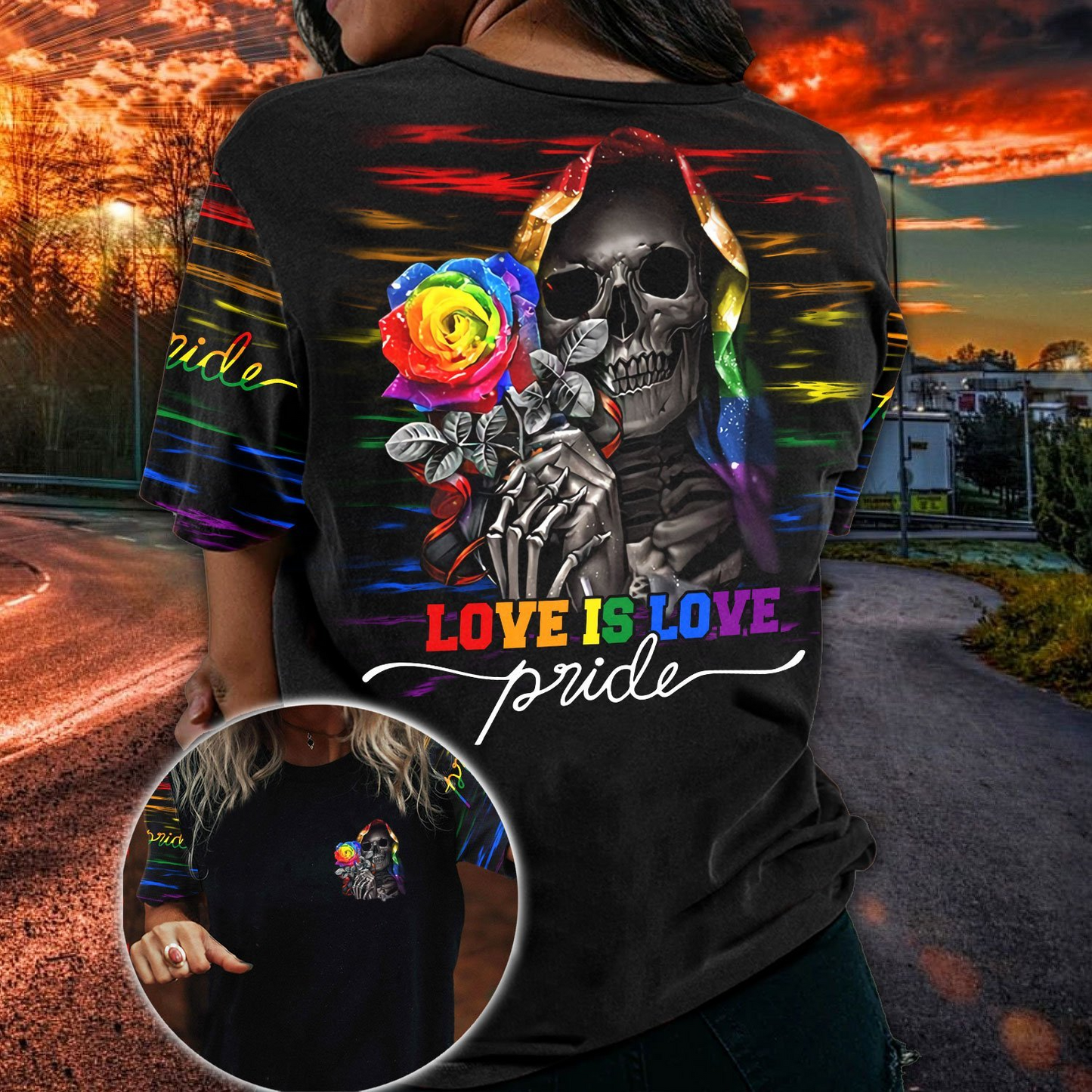 LGBT Skull Pride Rose Love Is Love 3D, LGBT Gift For Her LGBT Gift For Him, Shirt For Pride LO0698