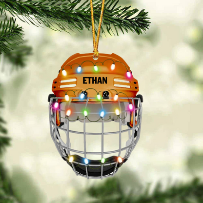 Ice Hockey Helmet With Cage - Personalized Christmas Ornament - Gifts For Ice Hockey Lovers OO1811