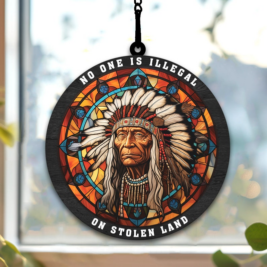 Native American Suncatcher, Native American Ornament, Native American Stained Glass Ornament OA0059