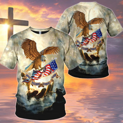 One Nation Under God Eagle American Flag Hand Of God All Over Print Shirt 4Th Of July 3D Sweatshirt TO0228