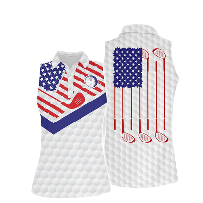 Sport Women's Polo Shirt, American Flag Golf Women Short Sleeve Polo Shirt Sleeveless Polo Shirt SO1337