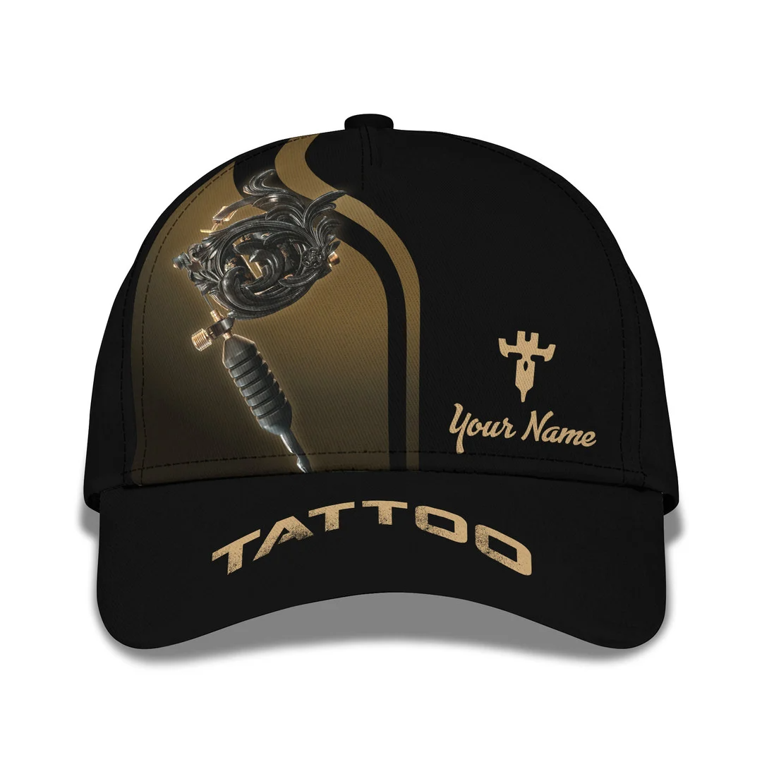 Golden Tatoo Machine Tattoo Artist Shop Personalized Name Ball Cap CA0331