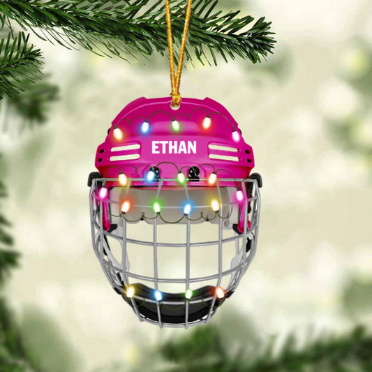 Ice Hockey Helmet With Cage - Personalized Christmas Ornament - Gifts For Ice Hockey Lovers OO1811