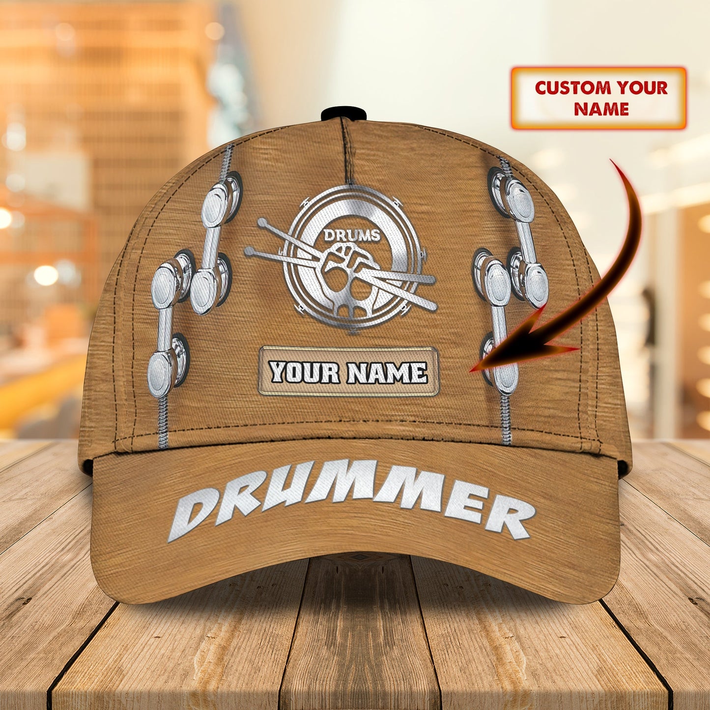 3D Classic Cap Drummer Drum Personalized Name Cap 16 Lasfour CA2203