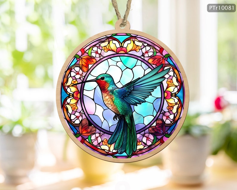 Hummingbird Memorial Ornament, Hummingbird Glass bird Suncatcher, Window Hangings Gifts, Bird Sun Catcher OA0058