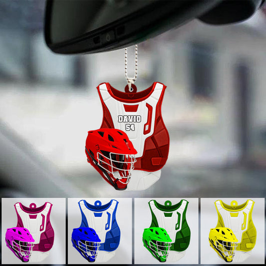 Personalized Lacrosse Uniform And Helmet Flat Acrylic Car Hanging Ornament, Gift for Lacrosse Players OO0140