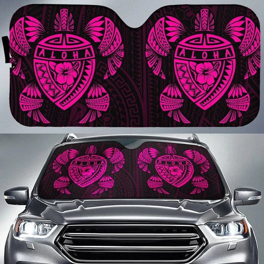 Pink Hawaii Map Turtle Ohana Hibiscus Kakau Polynesian Printed Car Sun Shade Cover Auto Windshields Lasfour SO0398