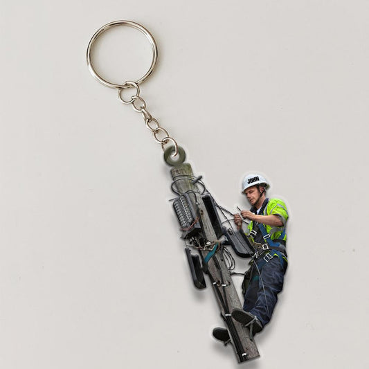 Personalized Lineman Keychain, Custom Photo Flat Acrylic Keychain for Electrician SO0195