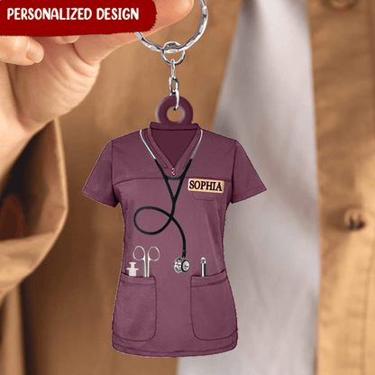 Personalized Nurse Scrubs - Gift For Nurse Acrylic Keychain, Custom Name Nurse Costume SO0194