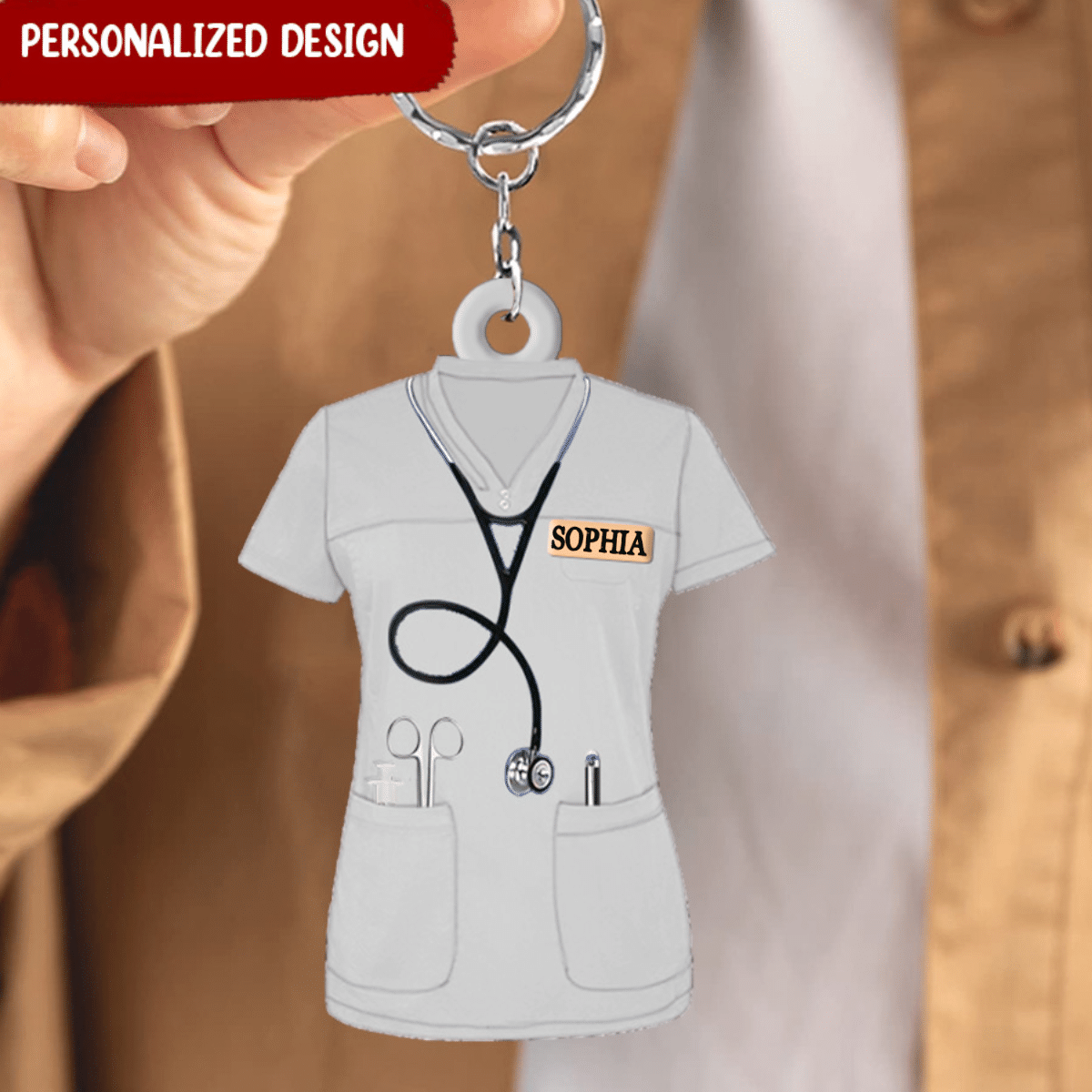 Personalized Nurse Scrubs - Gift For Nurse Acrylic Keychain, Custom Name Nurse Costume SO0194