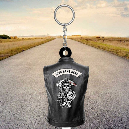 Personalized Biker Keychain, Custom Biker Vest Flat Keychain for Biker lovers SO0094