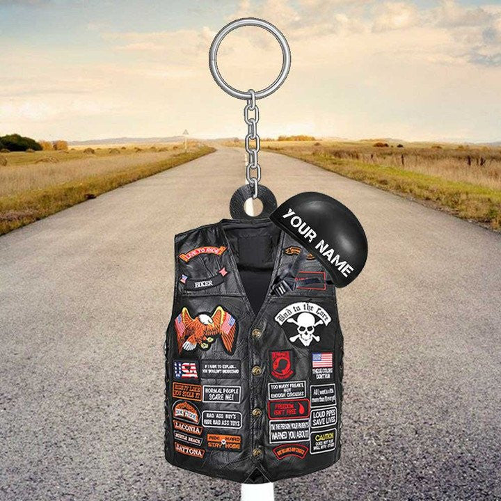 Personalized Biker Keychain, Custom Biker Vest Flat Keychain for Biker lovers SO0094