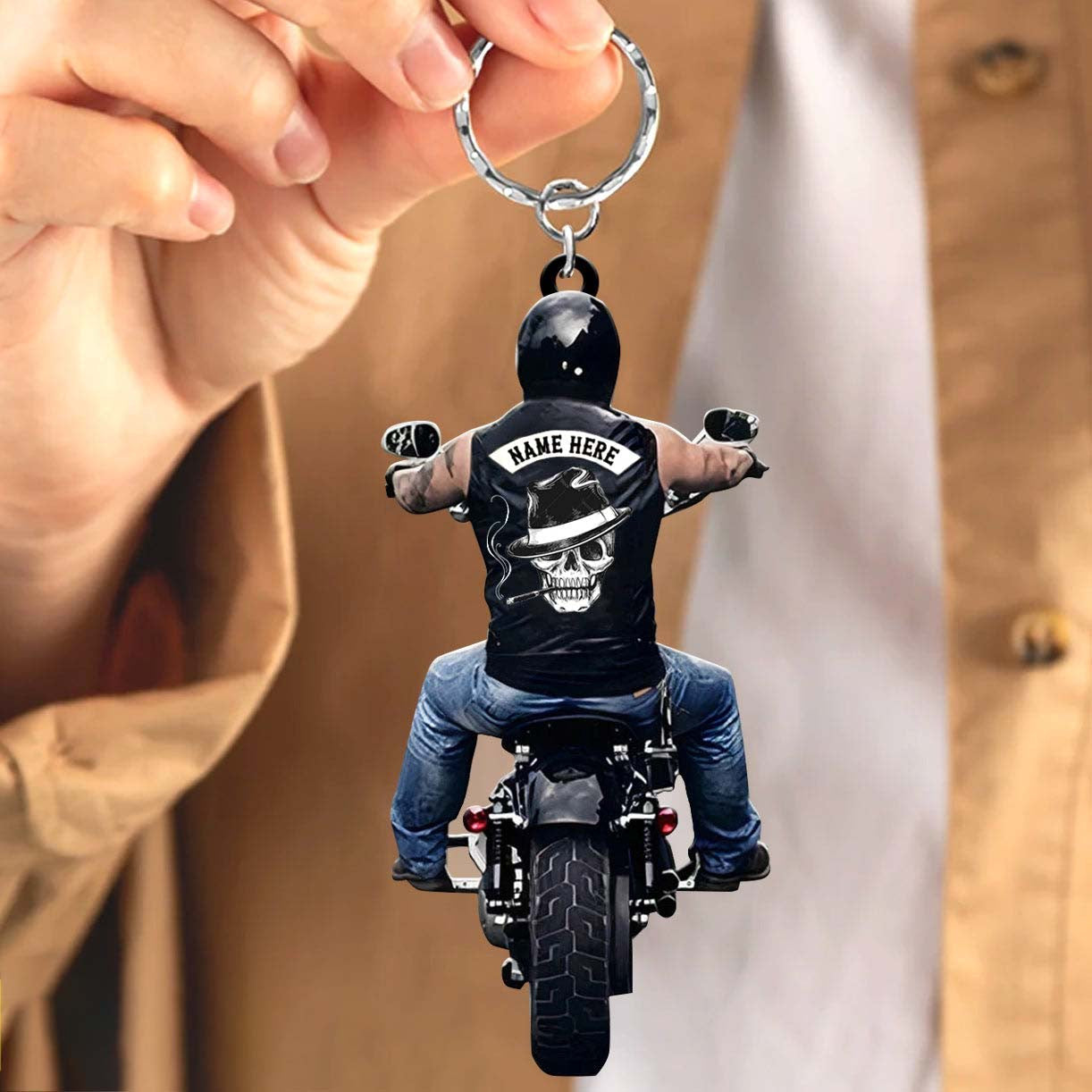 Personalized Biker Keychain, Custom Biker Vest Flat Keychain for Biker lovers SO0094