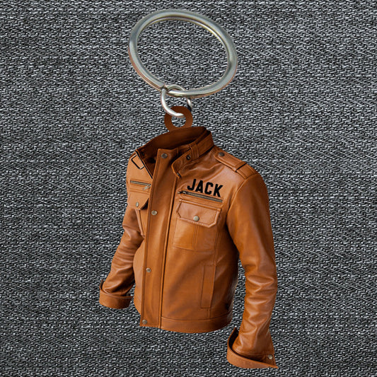 Personalized Motorcycle Leather Jacket Keychain, Custom Name Flat Acrylic Keychain for Motorcycle Lover SO0193