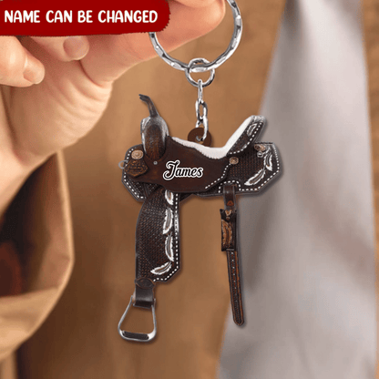 Horse Saddle, Personalized Cowboy Keychain, Cowgirl Acrylic Keychain For Horse Lovers, Name & Saddle Color can be changed SO0092