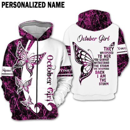 Presonalized Name Birthday Outfit October Girl 3D All Over Printed Bufterfly Huting Pattern Birthday Shirt TO2846