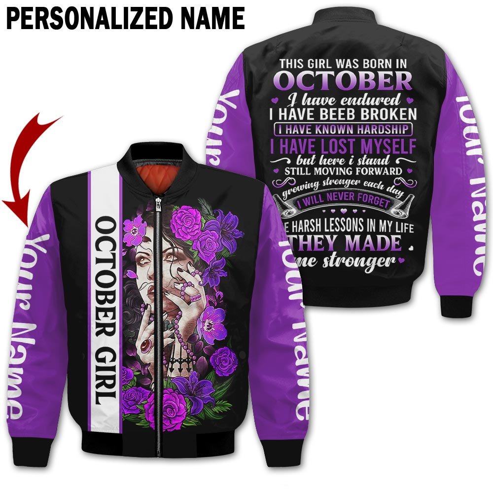 Presonalized Name Birthday Outfit October Girl 3D All Over Printed Purple Flower Girl Birthday Shirt TO2832