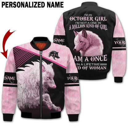 Presonalized Name Birthday Outfit October Girl 3D All Over Printed Wolf Pink Birthday Shirt TO2840