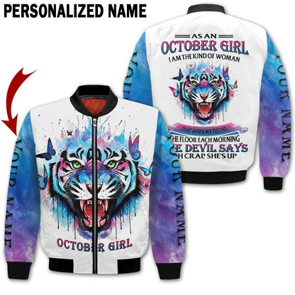 Presonalized Name Birthday Outfit October Girl 3D All Over Printed Tiger Blue Pating Birthday Shirt TO2831