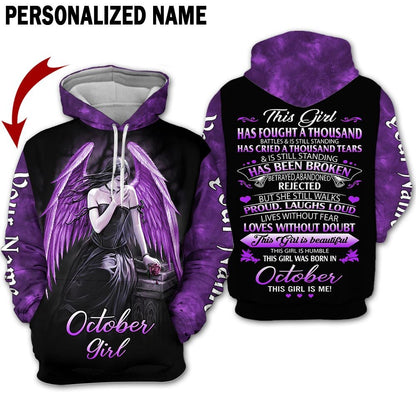 Presonalized Name Birthday Outfit October Girl 3D All Over Printed Purple Skull Girl Birthday Shirt TO2821