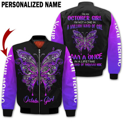 Presonalized Name Birthday Outfit October Girl 3D All Over Printed Bufterfly Purple Birthday Shirt TO2836