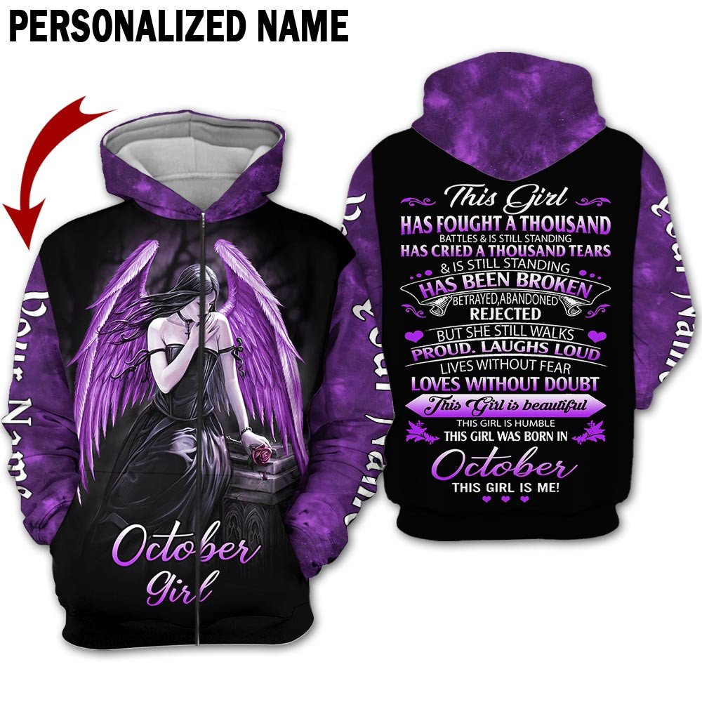 Presonalized Name Birthday Outfit October Girl 3D All Over Printed Purple Skull Girl Birthday Shirt TO2821