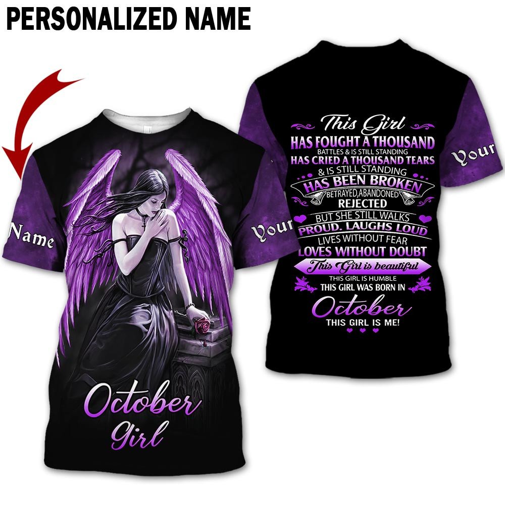 Presonalized Name Birthday Outfit October Girl 3D All Over Printed Purple Skull Girl Birthday Shirt TO2821